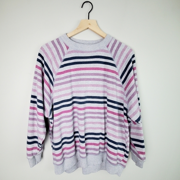 American Eagle Outfitters Tops - American Eagle Gray Purple Striped Crewneck Sweatshirt XS